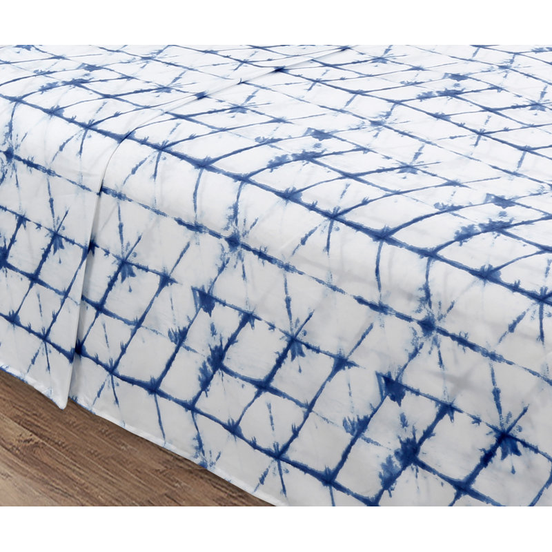 Astolfo Microfiber Geometric Sheet Set, Blue, Queen