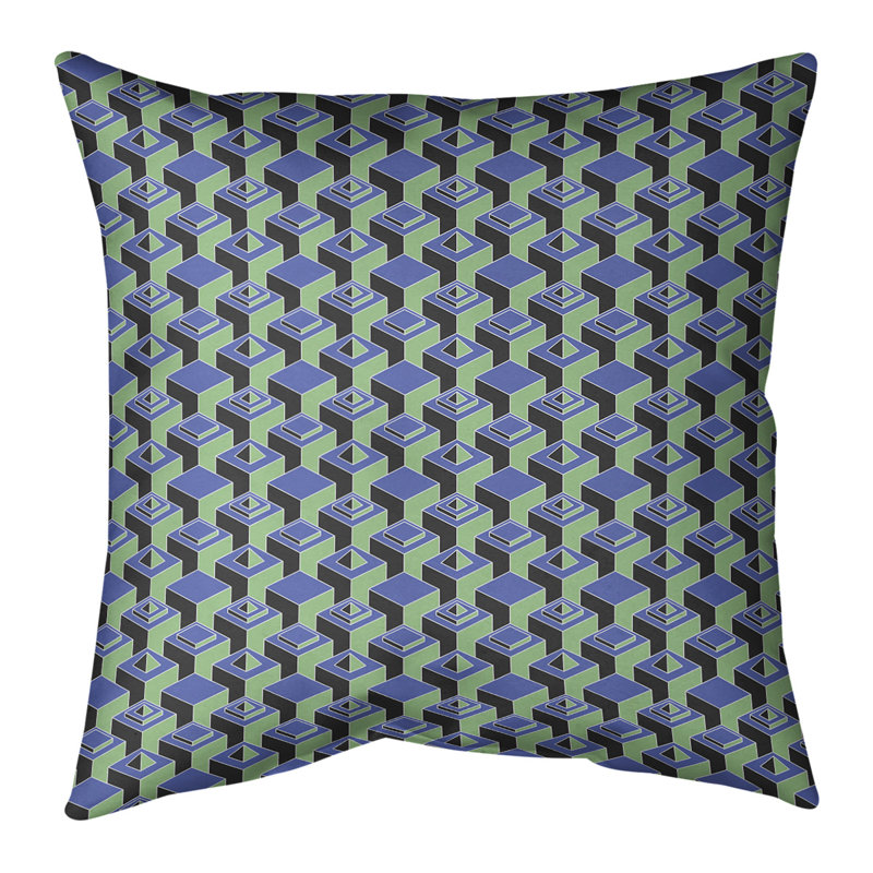 Housse de coussin Skyscrapers, 18" x 18", Petit : bleu, vert, Polyester filé
