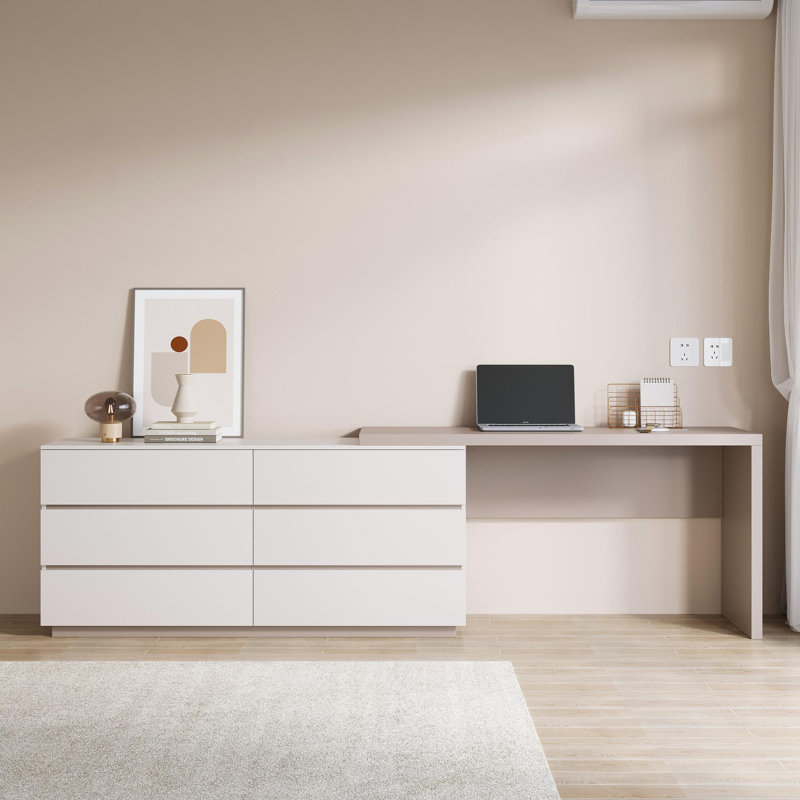 Amaly Modern Home Office Extendable Dresser Desk Combo with 6-Drawer