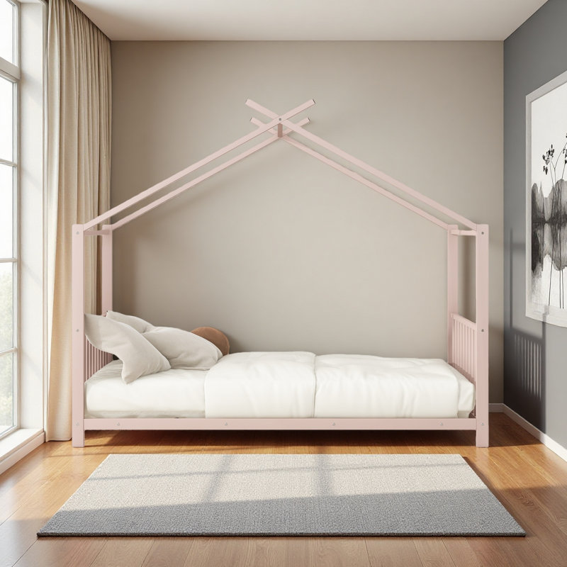 Lit plateforme simple en métal, Rose