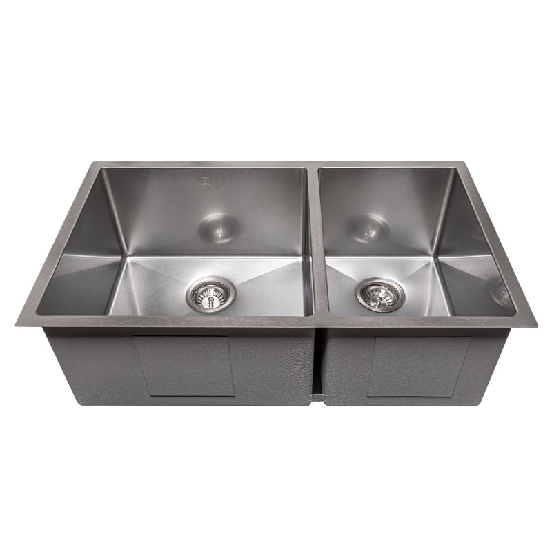 DuraSnow® ZLINE 33" Chamonix Undermount Double Bowl Fingerprint Resistant Stainless Steel Kitchen Sink with Bottom Grid