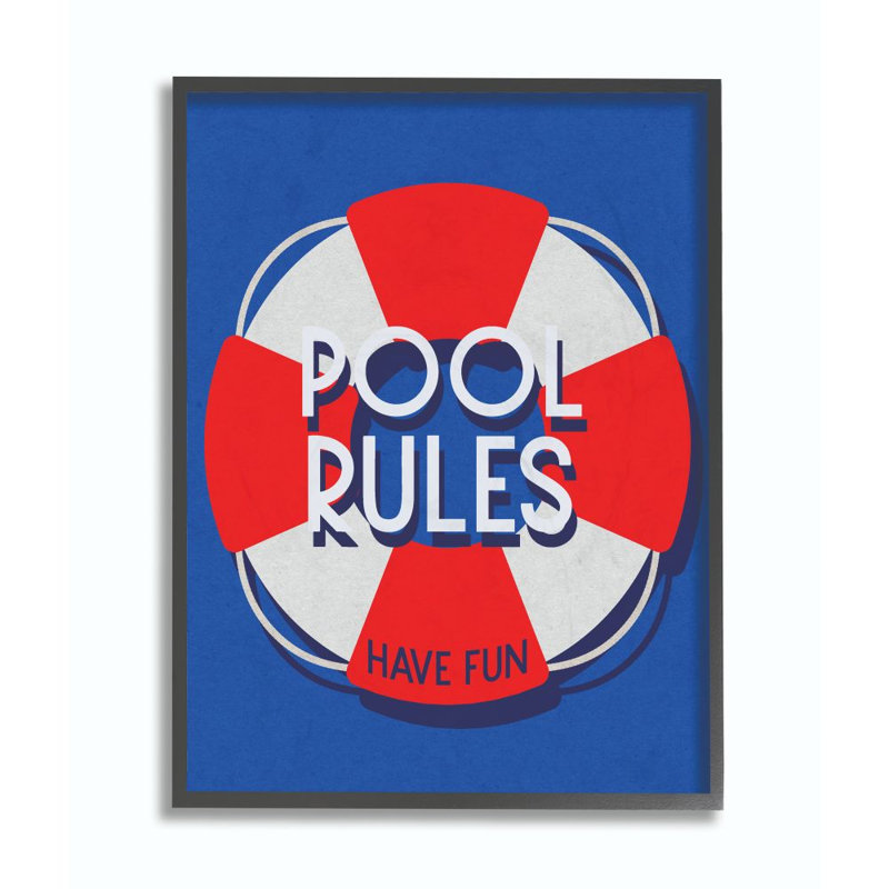 «Pool Rules Beach Coast Ocean Word Design», impression sur toile, Giclée encadrée noir minuit, H 14 po x l 11 po