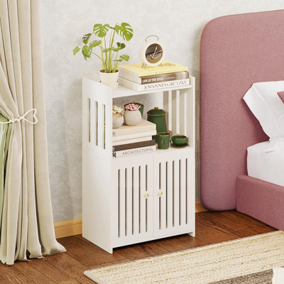 Armoire de rangement autoportante blanche à 3 niveaux avec porte, organisateur de plancher compact pour les petits espaces, le salon et le couloir