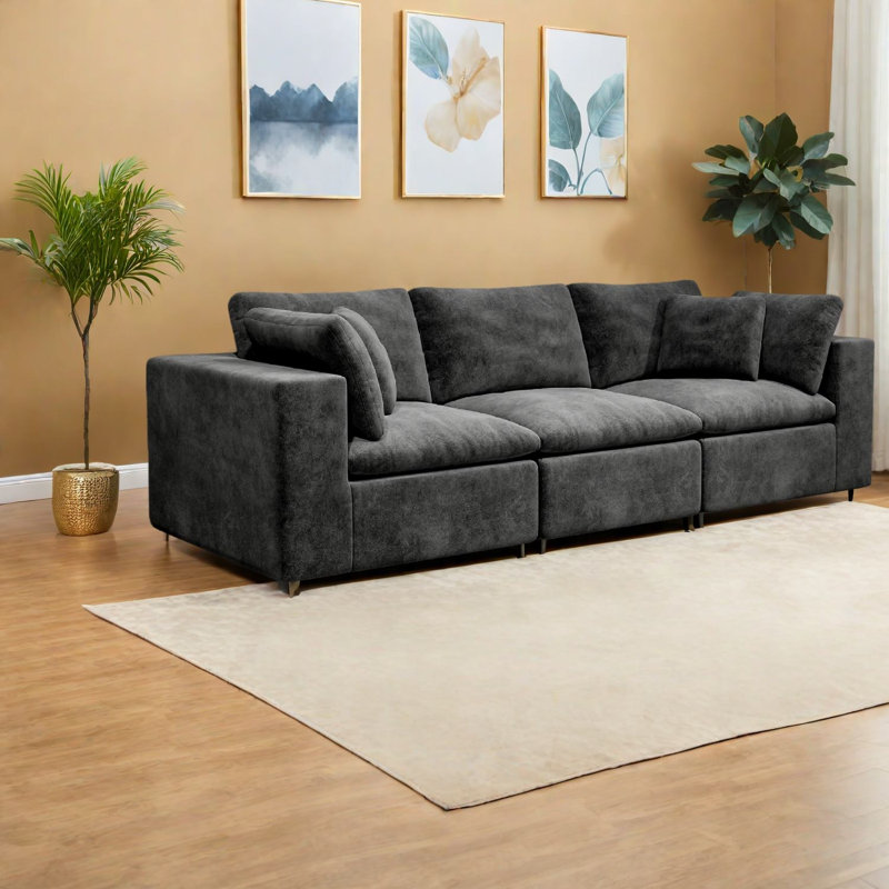 Canapés modulaires confortables, tissu gris moelleux, style moderne pour la maison