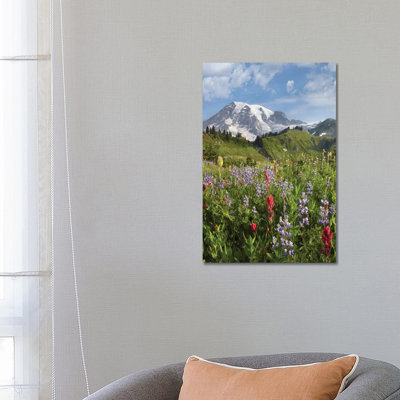 Paradise Meadow and Mount Rainier, Mount Rainier National Park, Washington 1 Piece Wrapped Canvas Wall Art