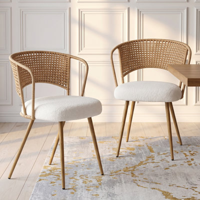 Chaise de salle à manger en rotin de 19 po de hauteur avec siège à oreilles et pieds en métal pour la maison et la cuisine (ensemble de 2)