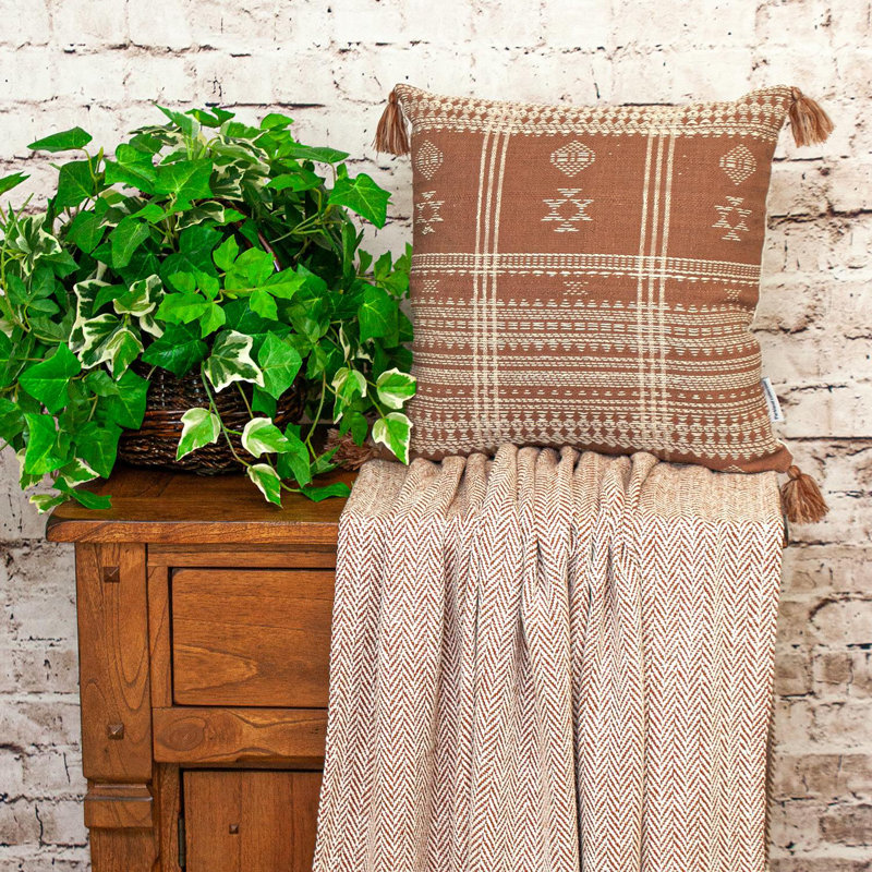 Parkland Collection Transitional Tribal Brown 18" x 18" Pillow, Brown