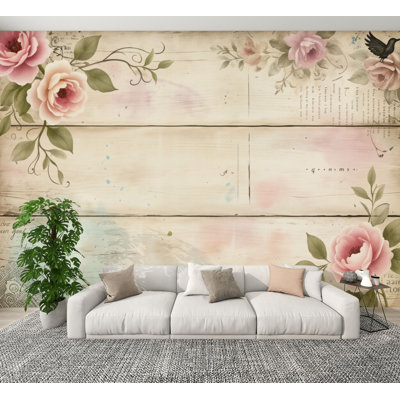 Vintage Peel and Stick Wallpaper Vintage Floral Watercolor Soft Pink Roses Delicate Details Wall Murals 100"H x 144"W Removable PVC Wall Paper Self-Adhesive Wall Decor for Bedroom Living Room Home Office
