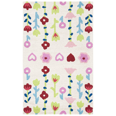 Tapis ivoire / rose en laine touffeté à la main Sindelar