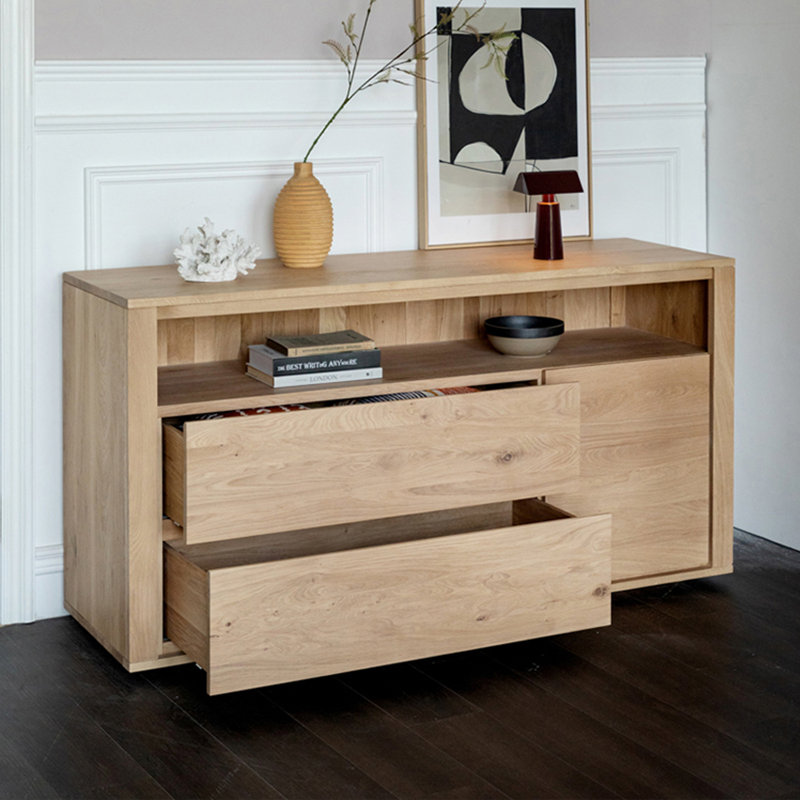 Solid Wood Sideboard Buffet with Accent Cabinet