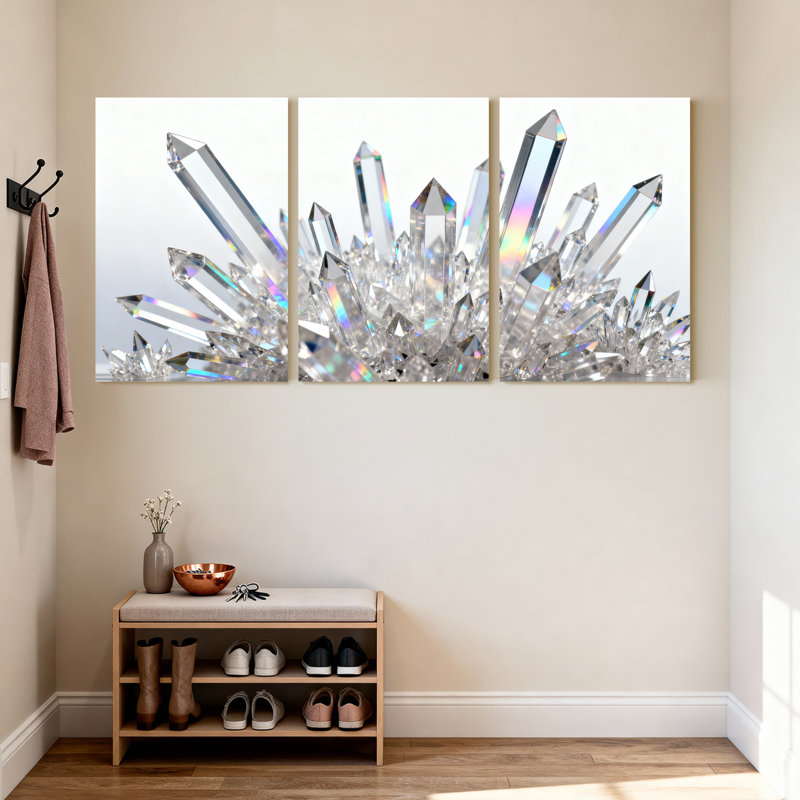 Ensemble de 3 œuvres d'art murales en cristal sur toile tendue, H 18 po x l 36 po