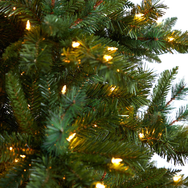 Arbre de Noël artificiel pin vert avec lumières claires/blanches, H 7 pi