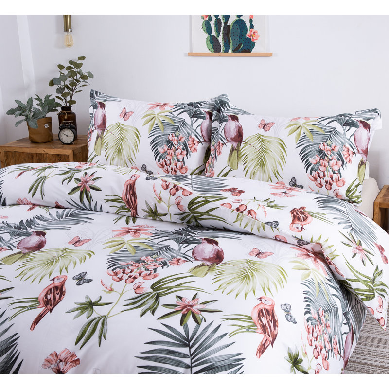 Sateen Floral Duvet Cover, King Duvet Cover + 2 King Shams, White