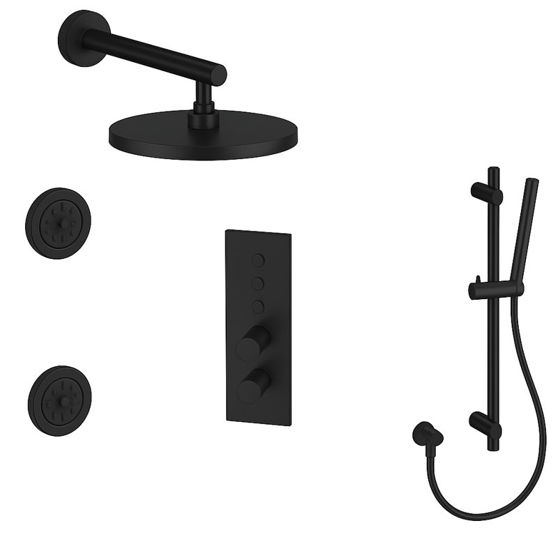 LineaBox Vertical Square 3-Way Diverter Shower System with 8-Inch Rain Shower Head, Two Body Sprays and Hand Shower with Slide Bar, Valve Included