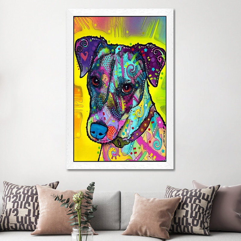 Jack Russell by Dean Russo - Print on Canvas, 101.6 cm H x 66.04 cm W, White Framed