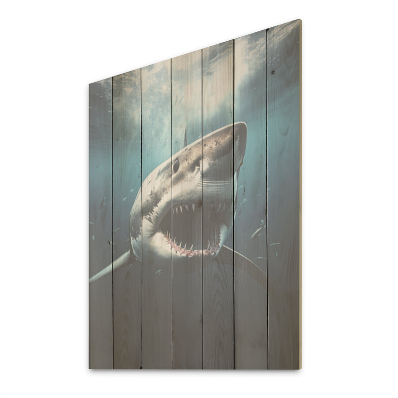 Blue Shark Apex Predator Photo - Shark Wood Art On Natural Pine Wood, 20" H x 10" W