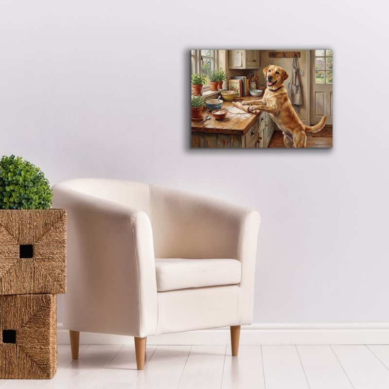  «Labrador Retriever In The Kitchen» par Rich Monet, art mural sur toile, 26 po x 18 po, H 18 po x l 26 po