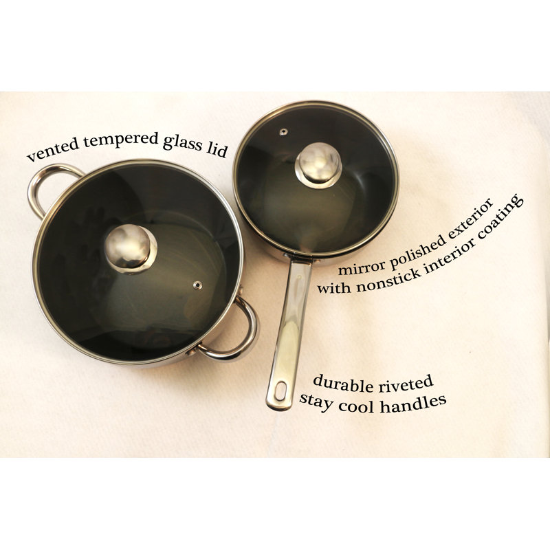 18-Piece Stainless Steel Non-Stick Cookware Set with Glass Lids