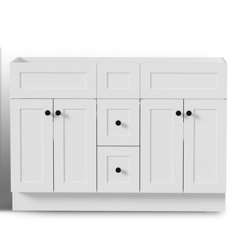Base de meuble-lavabo double 48 po seulement, sans comptoir, assemblage requis, Blanc