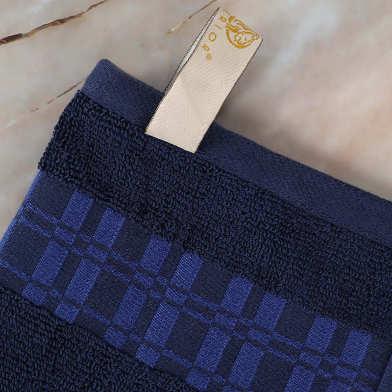 Davis Larissa Cotton Medium Weight Geometric Border 3 PC Assorted Towel Set, Navy Blue