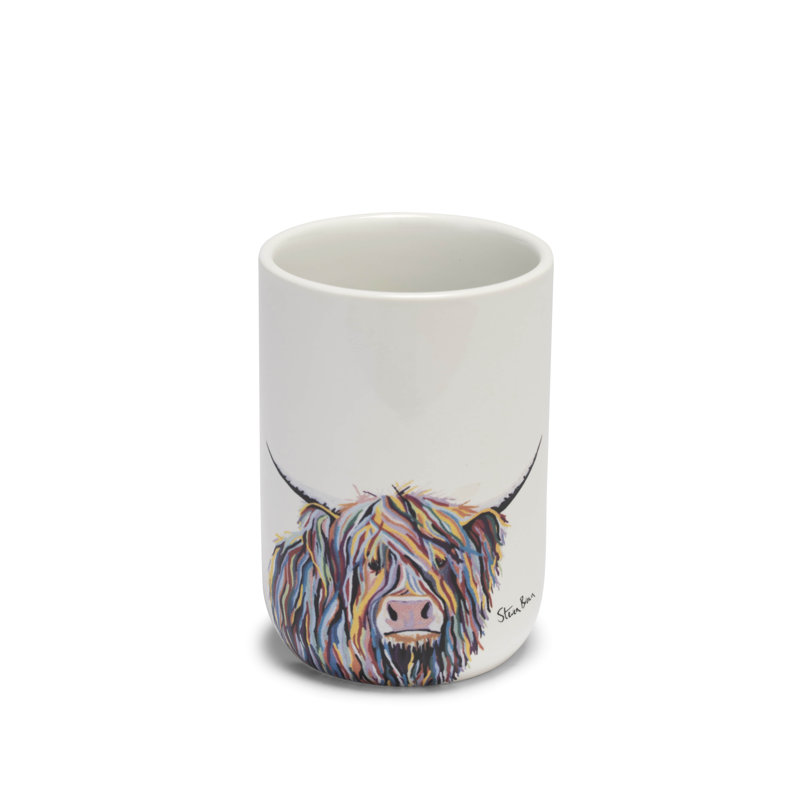 Ceramic Bathroom Tumbler with Steven Brown Highland Cow Art