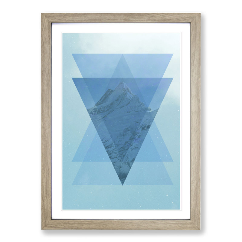 Mountain Triangles Blue - Picture Frame Painting, Oak Framed, 65cm H x 48cm W x 2cm D