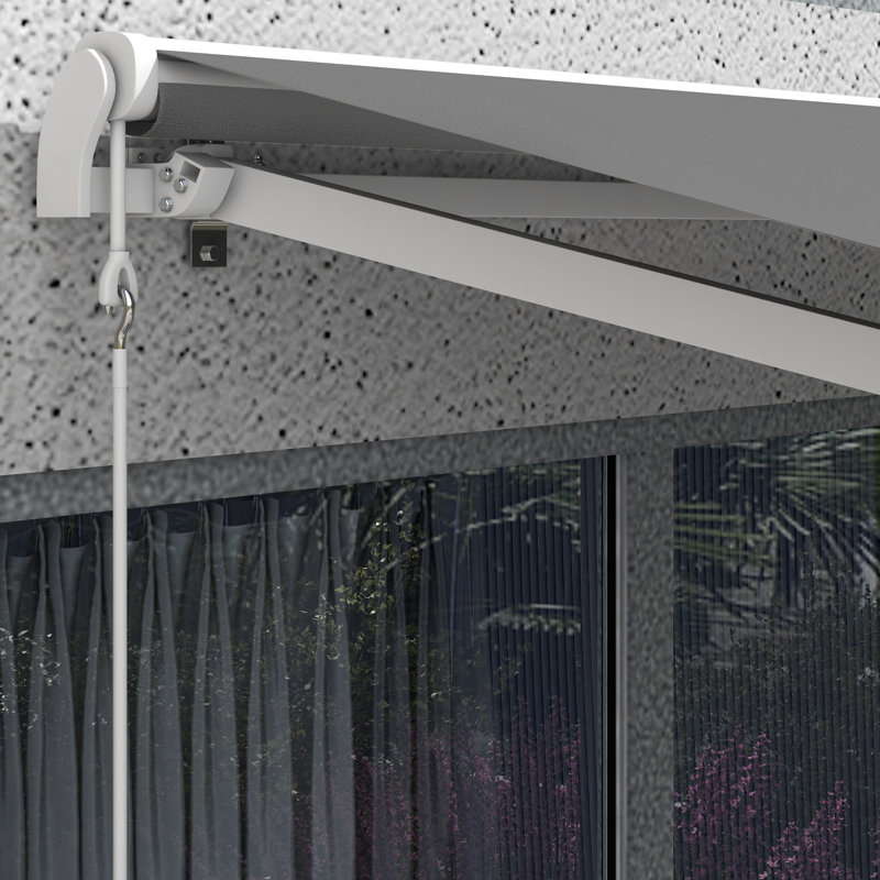 Electric Awning, Retractable Awning with Remote Controller and Manual Crank Handle, Light Gray, 59.1" H x 118.1" W x 94.5" D