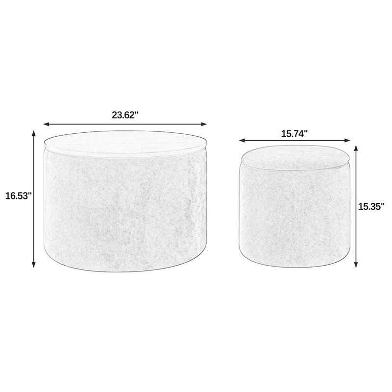 2-Piece Set Round Chenille Storage Ottoman, Equipped With A Drum Shaped Small Stool, Storage Space, And MDF Made Desktop Panel