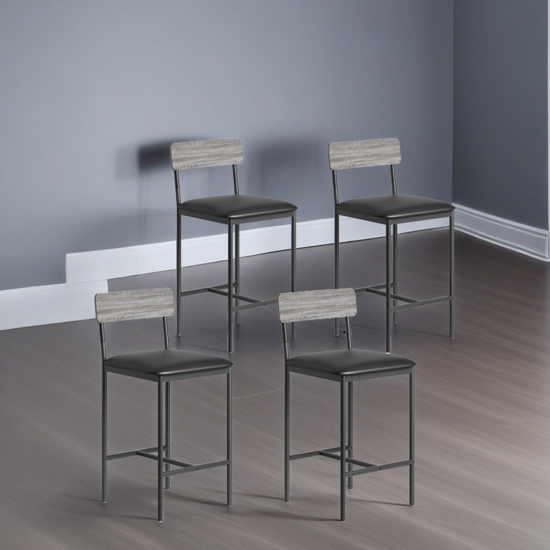 Bar Stools  With Footrest, Upholstered Bar Chairs With Back, Counter Height Barstools, Set Of 4, Rustic Gray