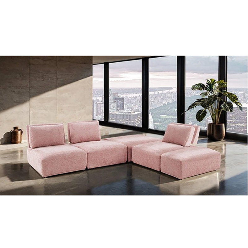 Joreen 5-pcs Modular Sectional, Joreen PInk Chenille