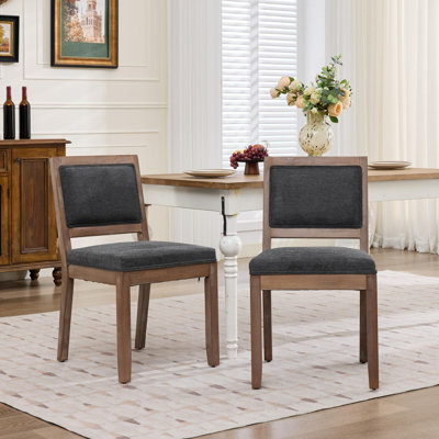 Ensemble de 4 chaises de salle à manger de style campagnard, chaises d'appoint modernes du milieu du siècle, revêtues de tissu, structure en bois massif avec coussin rembourré, ressorts en S et mousse haute densité, pour la cuisine, la salle à manger et le coin repas