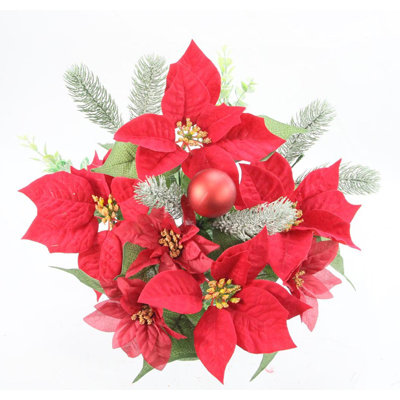 Bouquet de 12 tiges artificielles de 12 poinsettias artificiels, faux velours, poinsettia des fêtes