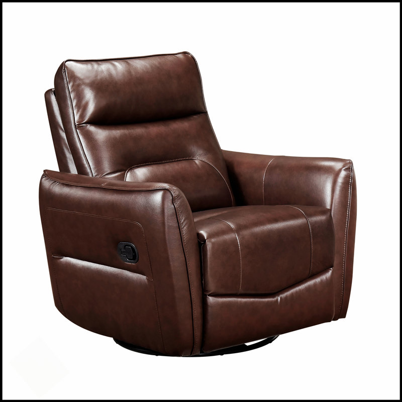 Luxueux fauteuil inclinable pivotant en cuir fleur avec structure en bois massif et mousse haute densité pour un confort ultime