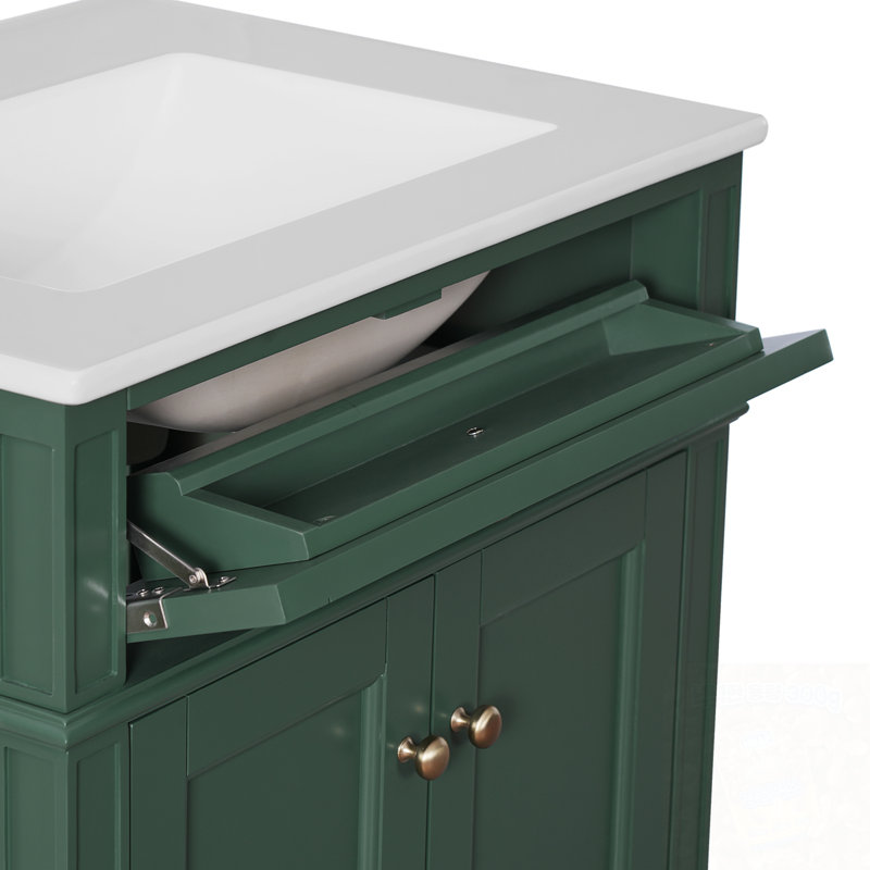 Meuble-lavabo en bois avec lavabo, 2 portes et tiroir basculant, Vert