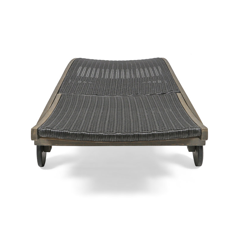 Chaise longue avec plateau coulissant, gris, structure en bois, assise pour un cadre détendu, stabilité, repos agréable