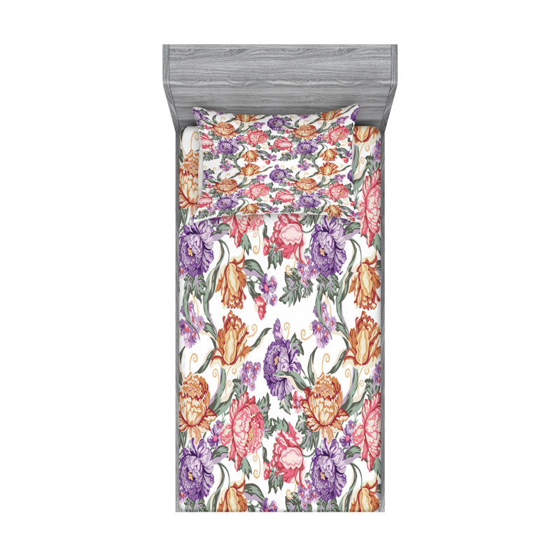 Microfiber Floral Sheet Set, Twin XL Sheet Set with Fitted Sheet, Pink/Purple Floral
