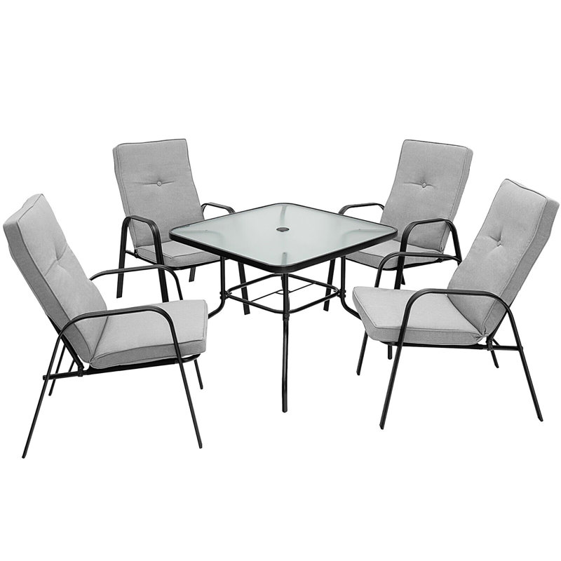 Baugus Steel Outdoor Stacking Dining Armchair with Cushion