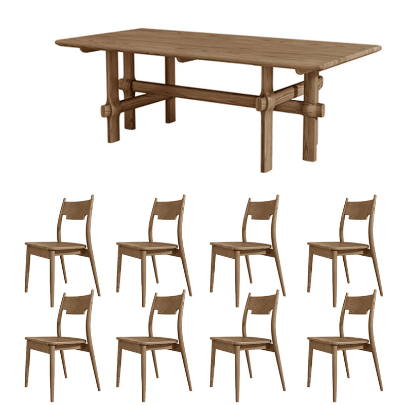 Solid wood ash unique dining table set, 29.92"H x 78.74"L x 35.43"W