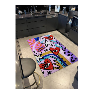 Machine Washable Light Tone Multicolor Heart Star Mixed Shape Patterned Creative Modern Decorative Rug