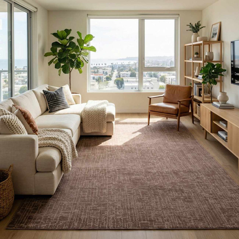 Lina Solid Boho Neutral Machine Washable Brown Area Rug, Rectangle  7'10" x 10', Brown 