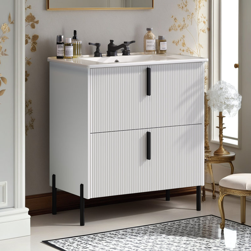 Meuble-lavabo avec lavabo en céramique Hurlburt, Blanc
