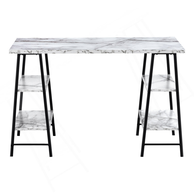 Viviana Computer Desk, White Marble/White