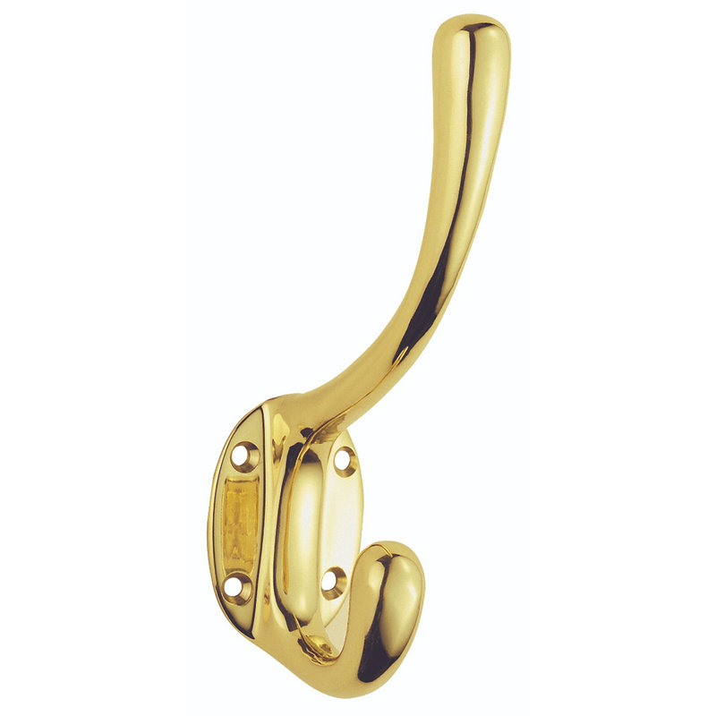 Victorian Brass Wall Wall Hook, Polished Brass