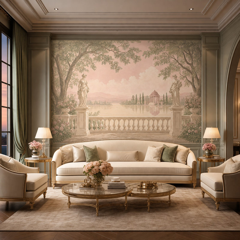 Décoration murale néo-classique amovible Wall Terrace, 120 po x 96 po, Peler et coller