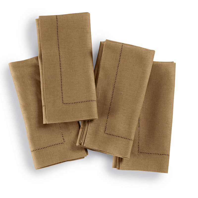 Medium Weight Hemstitch - 100% Pure Linen Dinner Napkins, Tobacco Brown