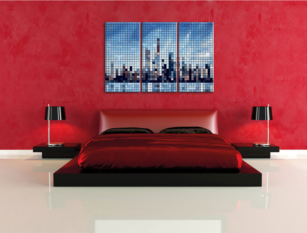 3-tlg. Leinwandbilder-Set „New York Pixel Skyline“, Grafikdruck