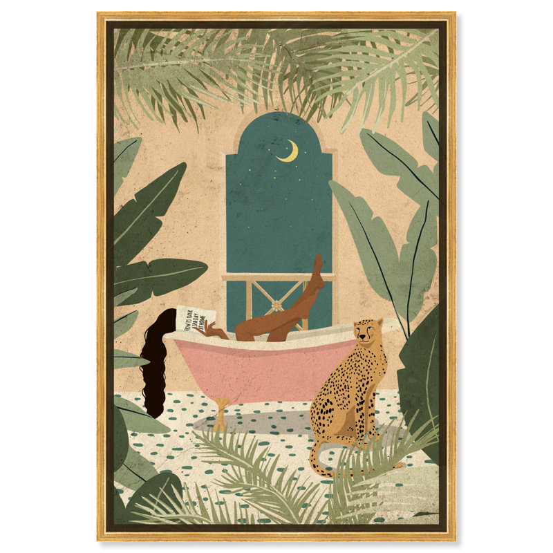 Jungle Bathtime Lounge - Impression sur toile, Toile encadrée, H 36 po x l 24 po, Doré
