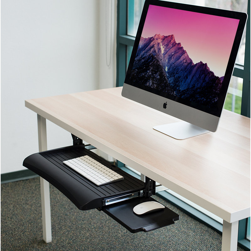 Adjustable Black Under Desk Keyboard Drawer with Mouse Platform