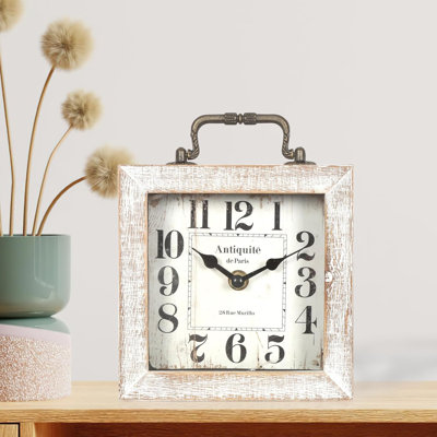 Horloge de bureau rétro, horloge de cheminée de table rétro, horloge de table en bois pour le salon, la chambre à coucher, décoration de tablette, décor de ferme (couleur blanche)
