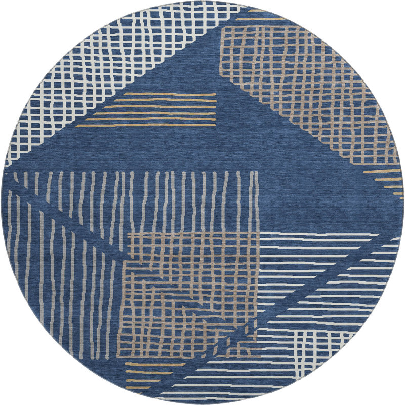 Premium Machine Washable Mayfield AMF2270 Striped Rug, Navy, 8' Round